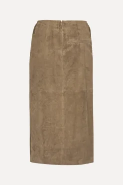 Skirts-ROTATE Birger Christensen Suede Midi Pencil Skirt Brown Morel color