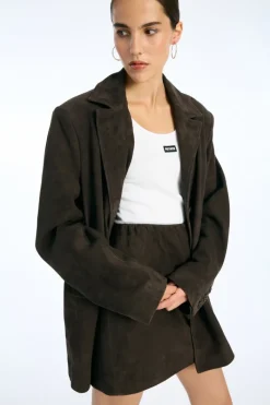 Skirts-ROTATE Birger Christensen Suede Mini Bell Skirt Chocolate Brown Chocolate Brown color