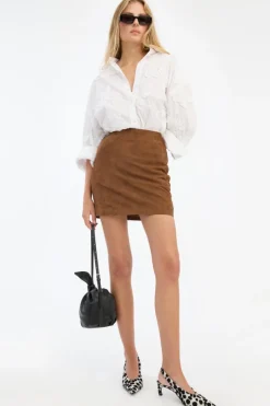 Skirts-ROTATE Birger Christensen Suede Mini Skirt Brown Bison color