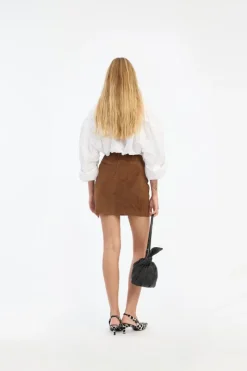 Skirts-ROTATE Birger Christensen Suede Mini Skirt Brown Bison color