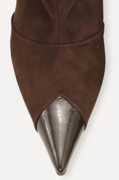 Shoes-ROTATE Birger Christensen Suede Pointed Toe Boot Chocolate Brown Chocolate Brown color