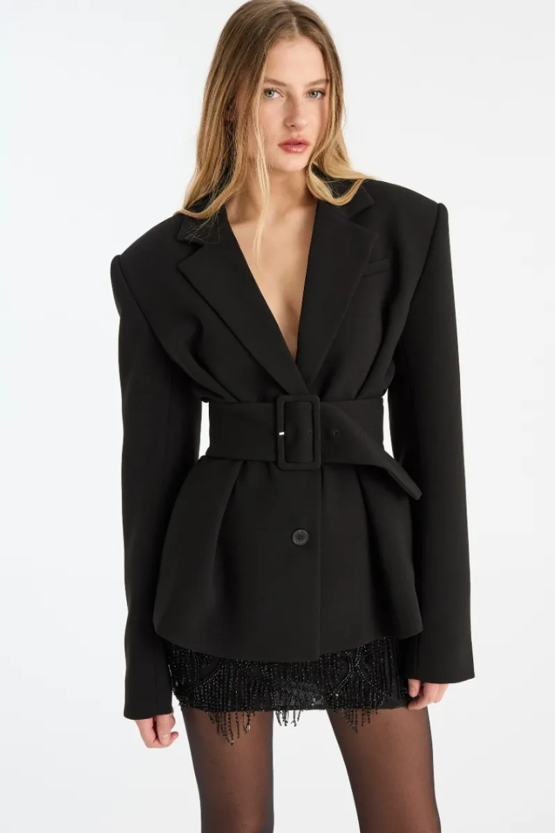 Outerwear-ROTATE Birger Christensen Suiting Belted Blazer Black Black color