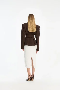 Outerwear-ROTATE Birger Christensen Suiting Belted Blazer Dark Brown CHICORY COFFEE color