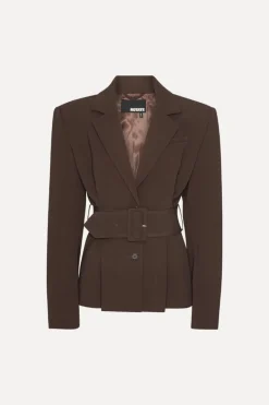 Outerwear-ROTATE Birger Christensen Suiting Belted Blazer Dark Brown CHICORY COFFEE color