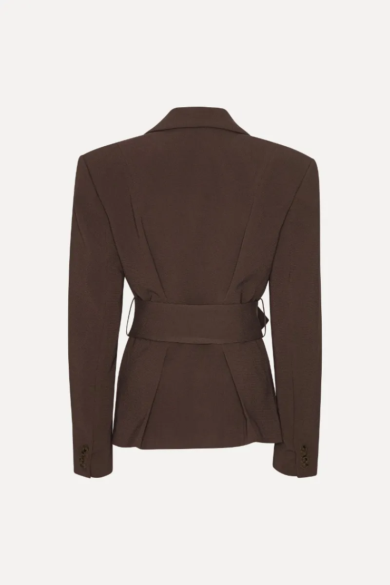 Outerwear-ROTATE Birger Christensen Suiting Belted Blazer Dark Brown CHICORY COFFEE color