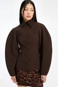 Tops-ROTATE Birger Christensen Suiting Fitted Shirt Dark Brown CHICORY COFFEE color