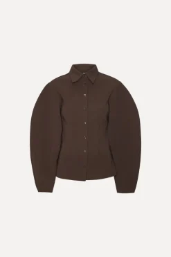 Tops-ROTATE Birger Christensen Suiting Fitted Shirt Dark Brown CHICORY COFFEE color