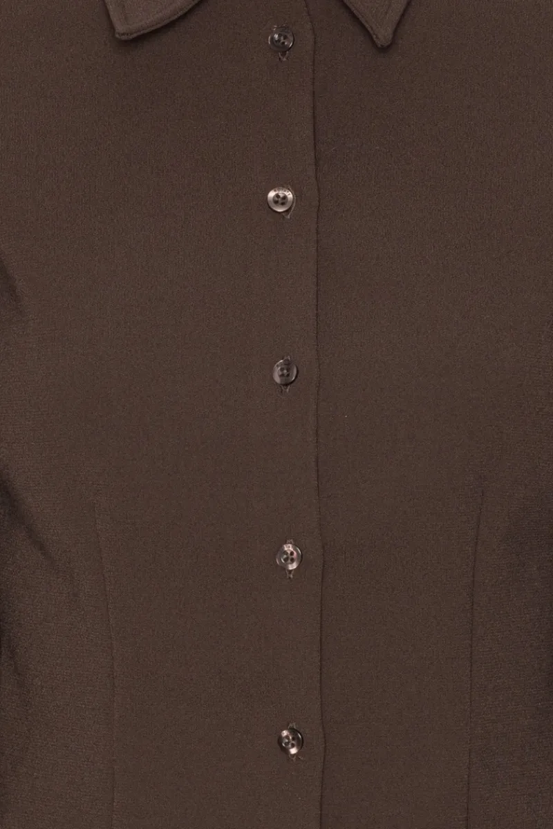 Tops-ROTATE Birger Christensen Suiting Fitted Shirt Dark Brown CHICORY COFFEE color