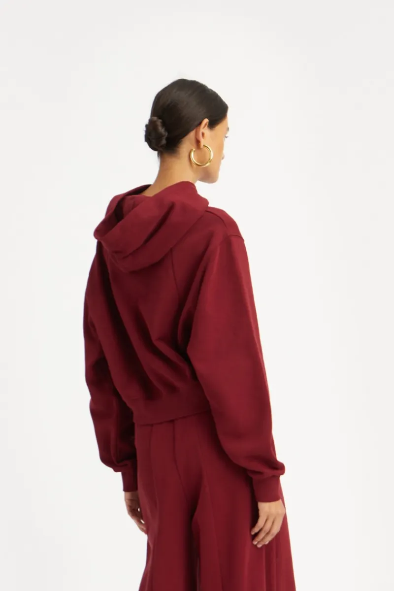 Tops-ROTATE Birger Christensen Terry Back Cropped Hoodie Bordeaux Zinfandelcolor