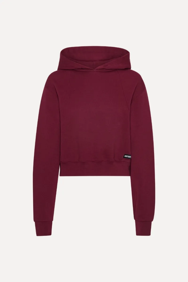 Tops-ROTATE Birger Christensen Terry Back Cropped Hoodie Bordeaux Zinfandelcolor