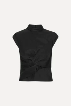 Tops-ROTATE Birger Christensen Top W/ Draped Bow Black Black color