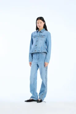 Pants-ROTATE Birger Christensen Twisted Lacing Jeans Blue Hydrangea (Blue) color
