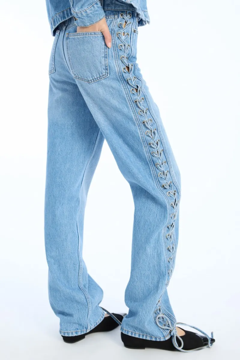 Pants-ROTATE Birger Christensen Twisted Lacing Jeans Blue Hydrangea (Blue) color