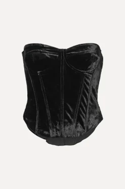 Tops-ROTATE Birger Christensen Velvet Bustier Top Black Black color