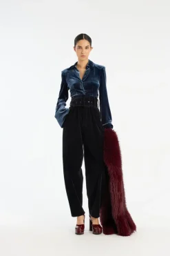 Pants-ROTATE Birger Christensen Velvet Carrot Pants Dark Blue Graphite color