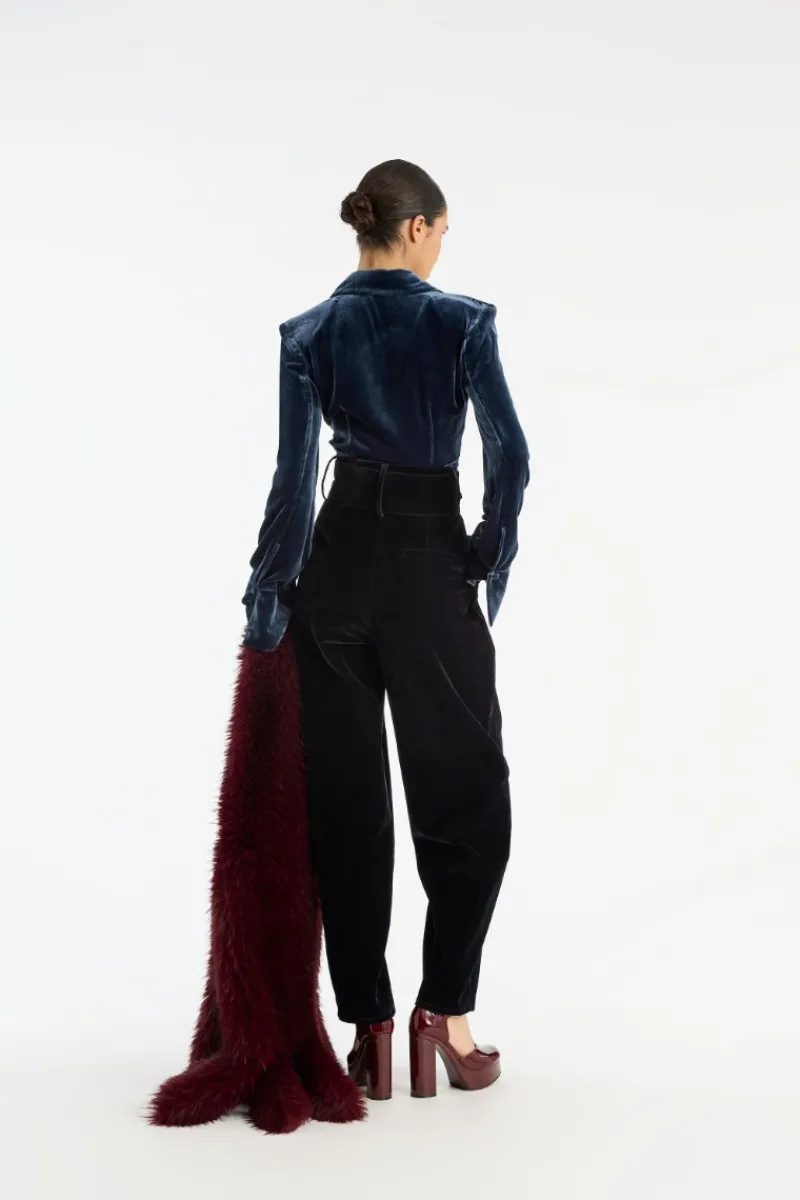 Pants-ROTATE Birger Christensen Velvet Carrot Pants Dark Blue Graphite color
