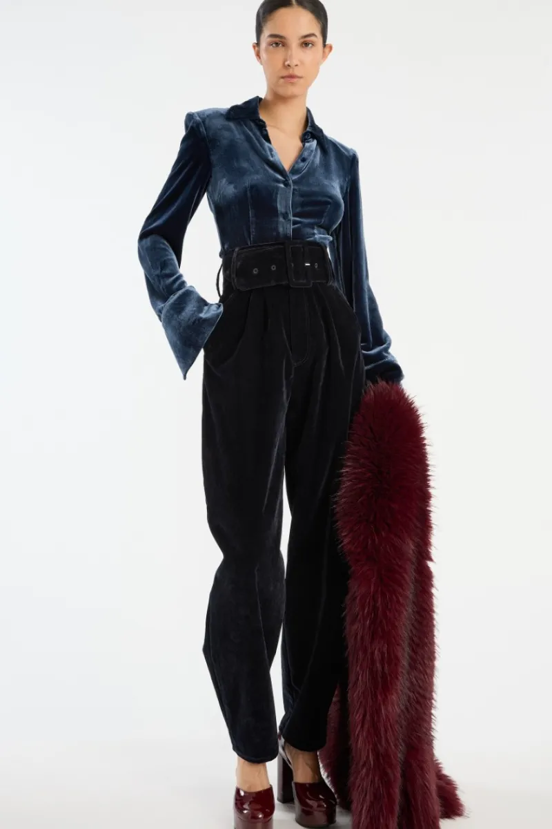 Pants-ROTATE Birger Christensen Velvet Carrot Pants Dark Blue Graphite color