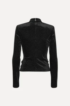 Tops-ROTATE Birger Christensen Velvet Draped Top Black Black color