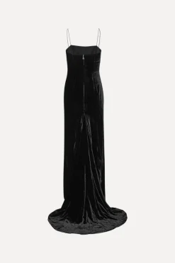 Maxi Dress|Dresses-ROTATE Birger Christensen Velvet Maxi Train Dress Black Black color