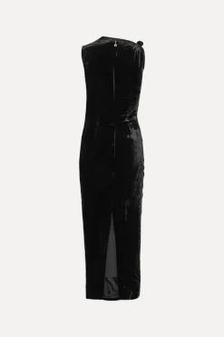 Midi Dresses|Dresses-ROTATE Birger Christensen Velvet Ruched Midi Dress Black Black color