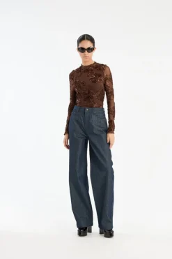 Pants-ROTATE Birger Christensen Wide Leg Jeans Dark Blue Dark Blue Denim color